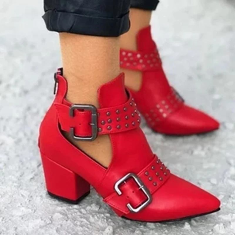 Red PUIMENTIUA/осенне-зимние ботинки; Модные женские ботильоны на квадратном каблуке; женская обувь без застежки; Bota Feminina; - Цвет: Red
