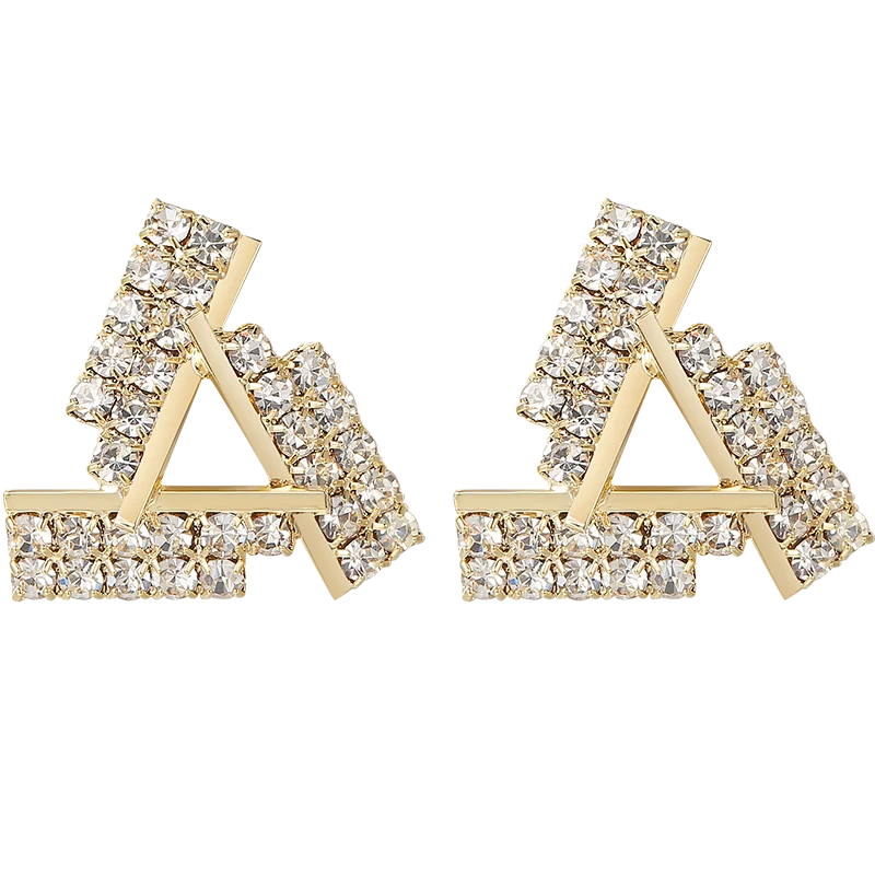 CHIMERA Simple Cute Stud Earrings Hollow Out Rinestone Crystal Heart Geometric Jewelry Accessories for Women Ladies