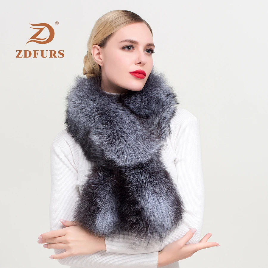 ZDFURS* теплые зимние шарфы винтажные женские тканые из натурального серебристого лисьего меха шарф, шаль, воротник с кожаной лентой