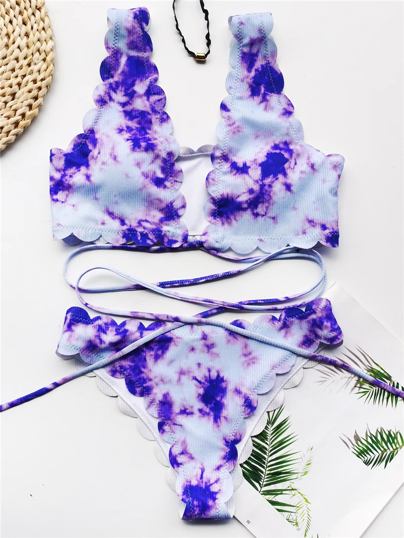 2020 Sexy Bikinis Swimsuit Women Bandage Printing Swimwear Underwire Bikini Set Tie-dye Gradient Bathing Suits Summer Beach Wear
