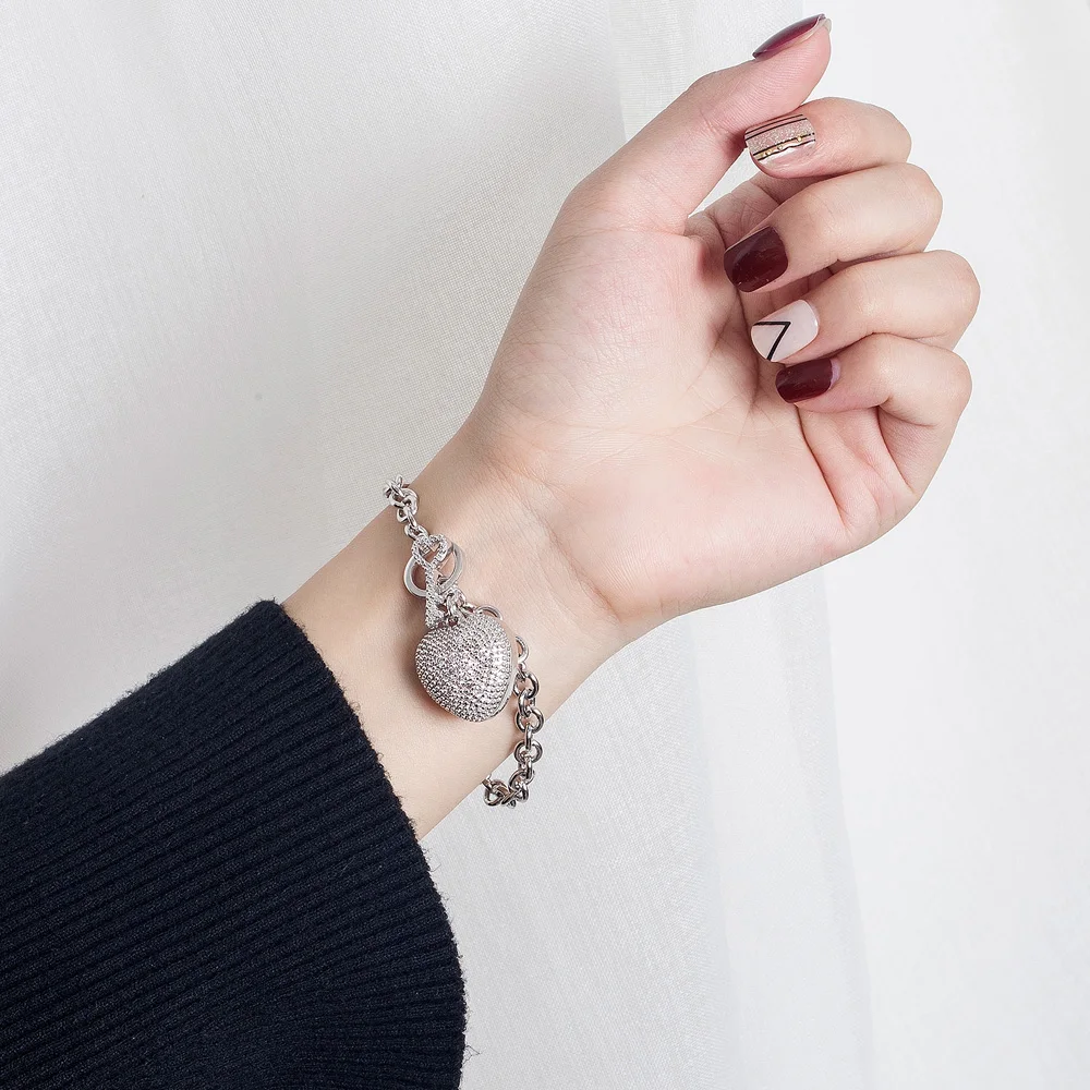 Женский браслет из серебра 925 пробы с подвеской в виде сердца|sterling silver bracelet|solid