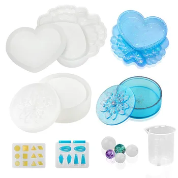 

Resin Molds, 8 Pack Silicone Resin Molds for Jewelry - 2 PCS Resin Box Molds Medium Size Heart-Shaped and Sakura Box, 5 PCS Smal