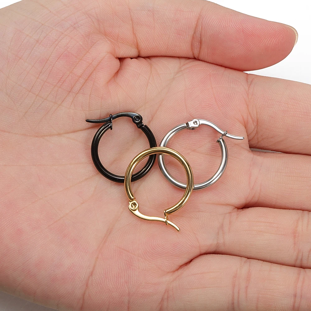 10pcs Gold 316L Stainless Steel Open Earrings Circle 15 20 25 40mm Earring Hooks Base Ear Ring for Jewelry Making Components DIY