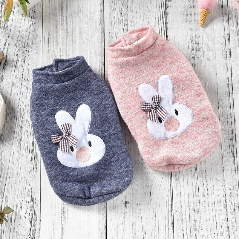 amazing Cute Rabbit Knit Bows Fleece Dog Vest Winter Gray Pink Pet Coat With Fur Jacket Small Medium Animal