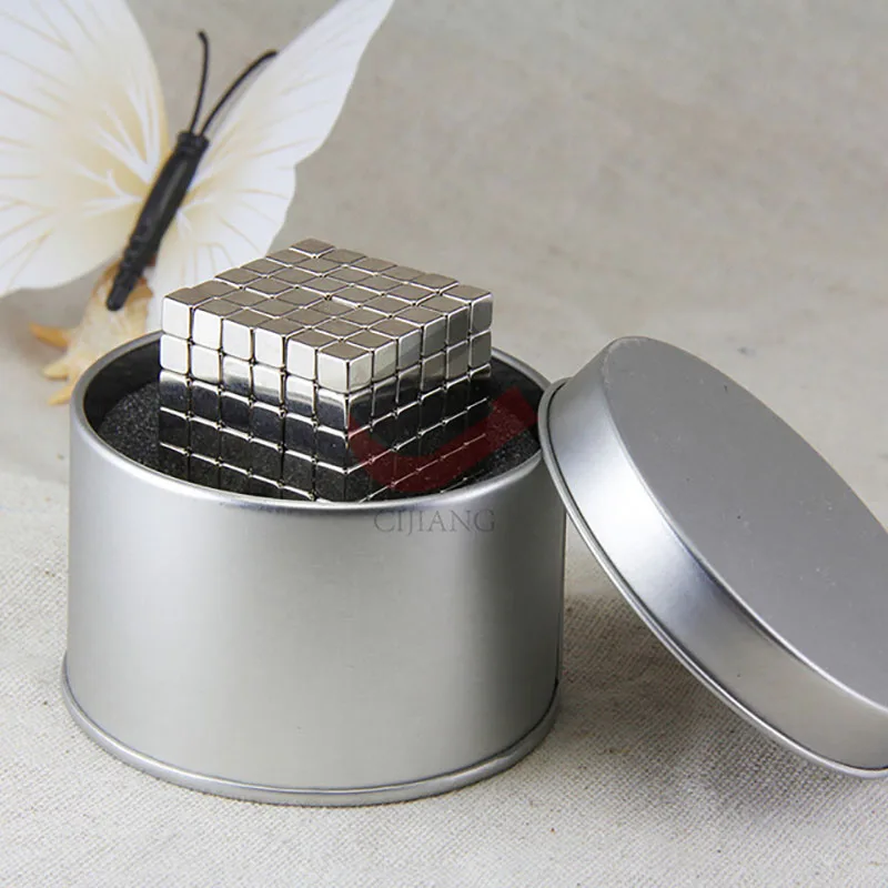 5mm 216pcs Silver Классические 5 мм 216 шт./компл. Квадратные шарики кубик с металлической коробкой метасфер Магнитный нео куб, головоломка декомпрессии игрушка магнитные игрушки для взрослых подарок - Цвет: 5mm 216pcs Silver