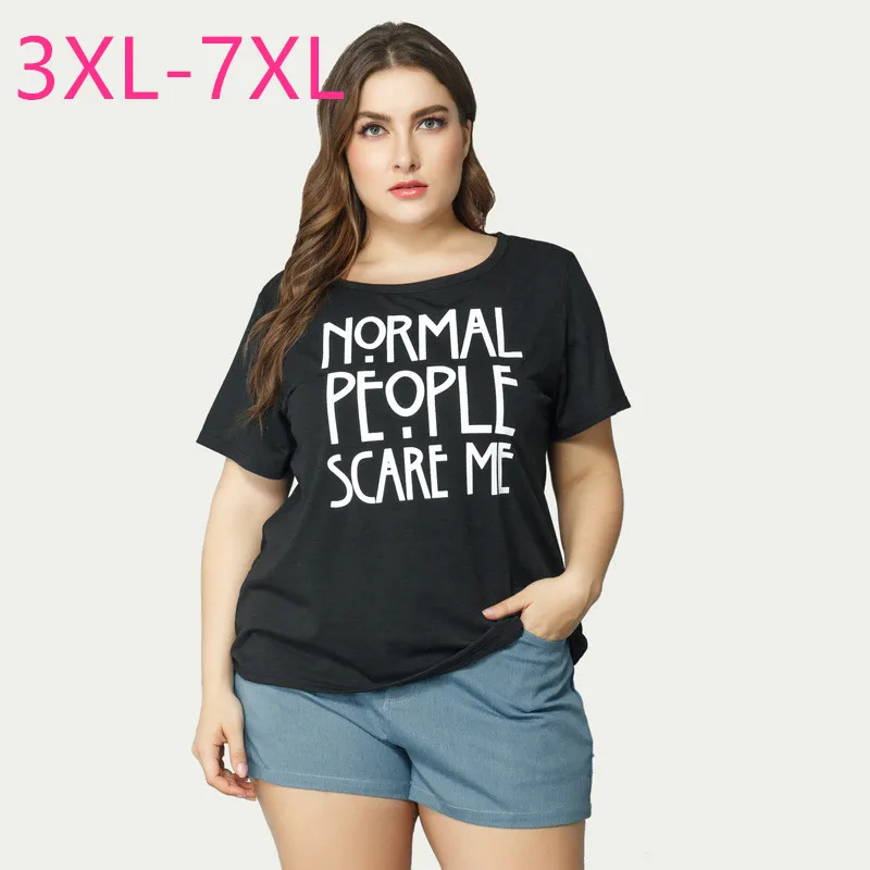 New 2020 summer plus size tops for women large short sleeve loose casual black print letter O neck T-shirt 3XL 4XL 5XL 6XL 7XL |