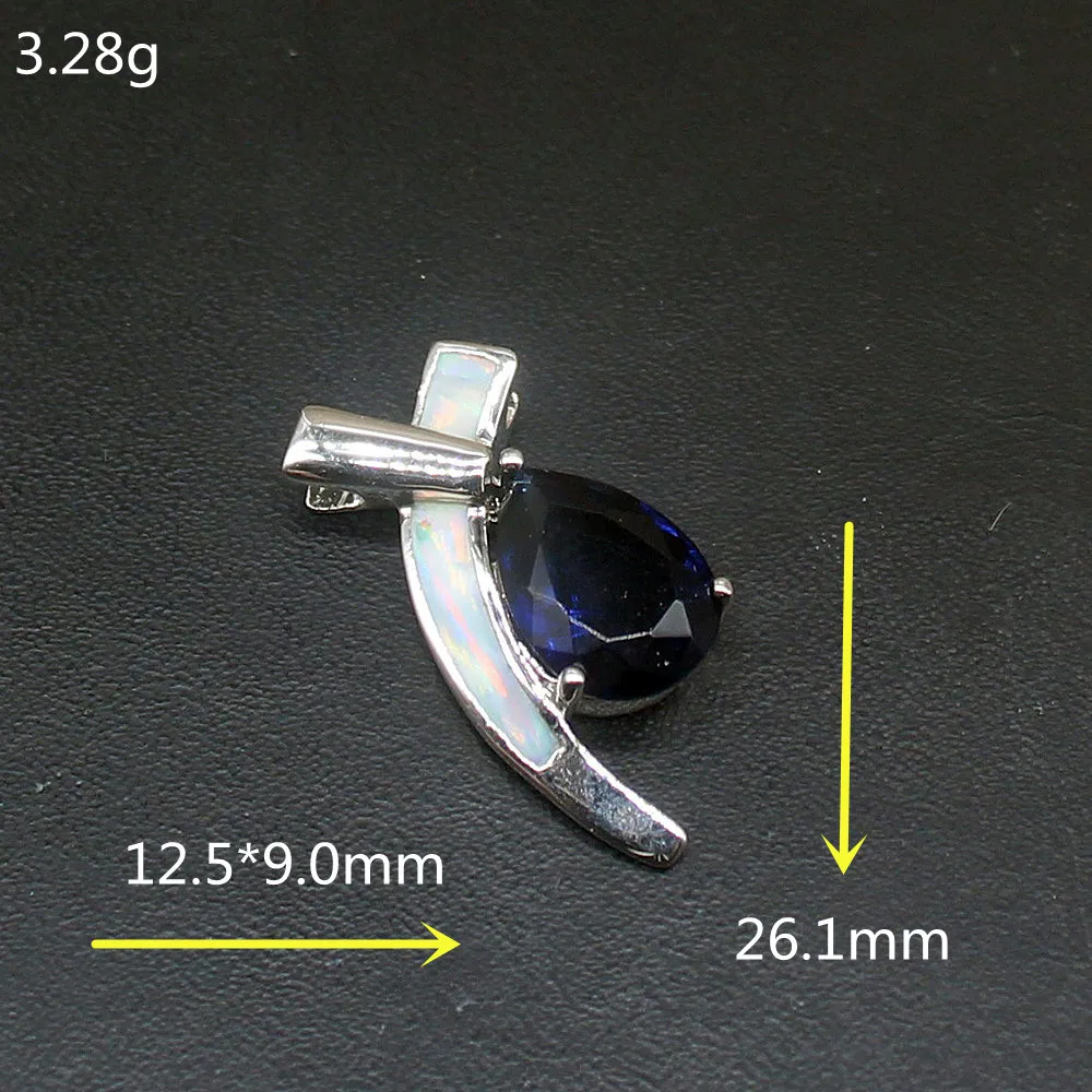 Gemstonefactory Jewelry Big Promotion 925 Silver Teardrop Sapphire White Opal Women Ladies Gifts Necklace Pendant 20214535