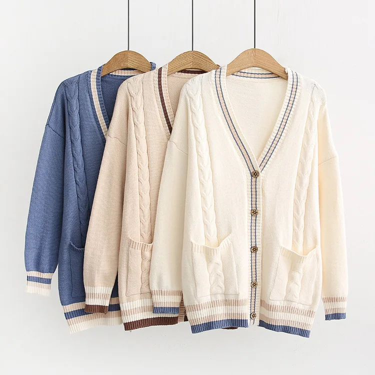 

loose sweater women autumn winter Japanese style fresh loose long sleeve v neck single-breasted cardigan knitwear