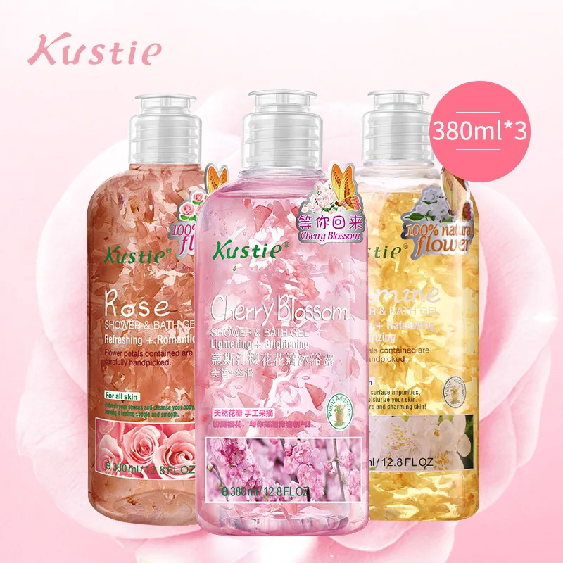 

Kustie Jasmine cherry rose bath gels organic shower gel without chemical oil body whitening natural fragrance bath lotion