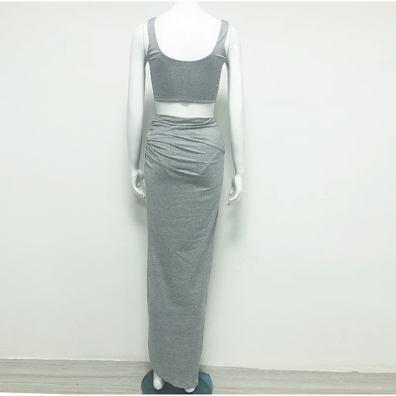 Fashion Female Long Skirt New Sling Tube Top Mid-Length Solid Color High Split 2-Piece Summer Suit For Women Lady Skirts Suits Fashion Female Long Skirt New Sling Tube Top Mid-Length Solid Color High Split 2-Piece Summer Suit For Women Lady Skirts Suits