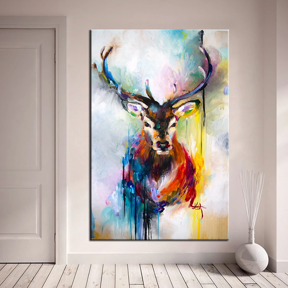 

QKART Posters and Prints Canvas Painting Deer Wall Pictures for Living Room Decorative Pictures Home Decor Oil Painting