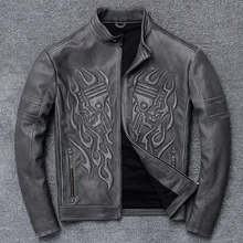 URBANBARON, мужские винтажные Кожаные Мотоциклетные Куртки с черепами, черные, со стоячим воротником, Натуральная Воловья кожа, облегающие зимние байкерские пальто