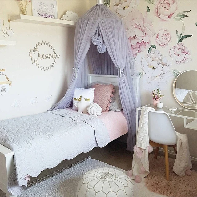 Dosel de cama redondo para niña, cortina de cama de cuna con encaje, tienda  de juegos para niños, cúpula colgante para habitación de niños, color  rosa/Blanco/gris - AliExpress