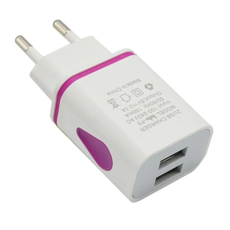 purple Настенное зарядное устройство USB с двумя портами 2A Выходная вилка адаптер питания совместимый с европейской вилкой - Цвет: purple