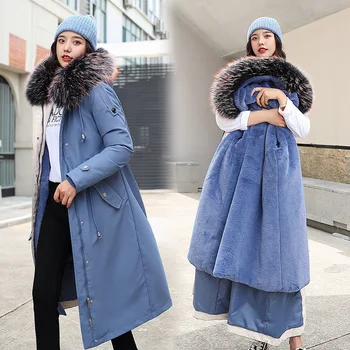 

2020 Cashmere Thick Warm Coat Waterproof Jacket Women Plus Size Slim Long Coat Female Winter Big Fur Hooded Parka Mujer Overcoat