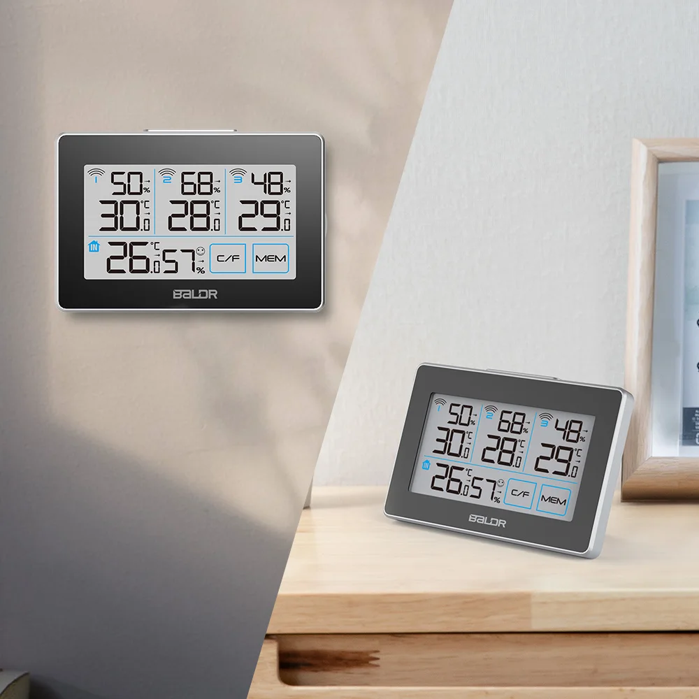 Goede Baldr Cd Thermometer Temperatuur Meter Weerstation Tester + 3 Draadloze Outdoor Zender Vochtigheid Sensor Monitor