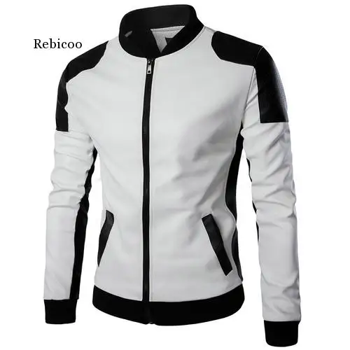 Top Quality Fashion Men White Leather Jackets And Coats Pu Match Color