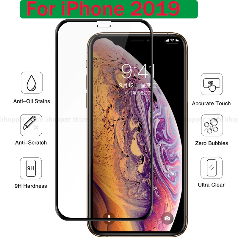 

For iPhone 11 2019 Full Cover Screen Protector Tempered Glass For iPhone 11 Pro 11 Pro Max 5.8 6.1 6.5inch Protective Glass Film