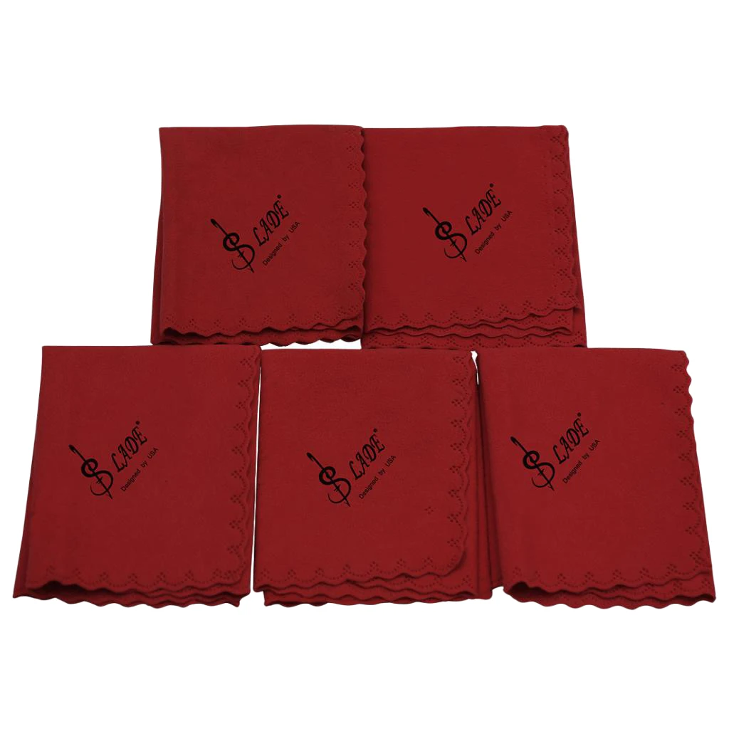 5x Guitar Saxophone Cleaning Polish Cloth for Musical Instrument Wine Red