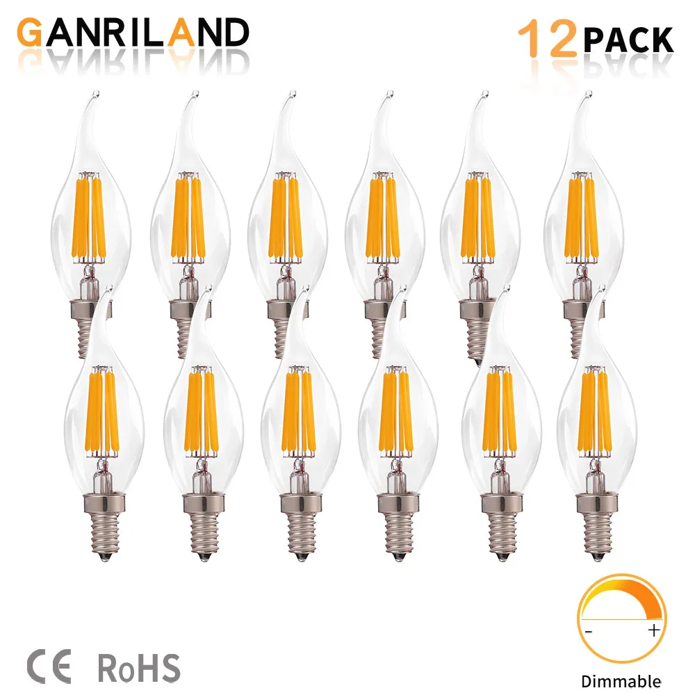 C35T 4W 6W Dimmable Chandelier LED Bulbs E12 E14 Candelabra Flame Bent Tip 60W Incandescent Equivalent Pendant Candle Light Bulb genixgreen c35 candle bulb 4w dimmable led filament bulb e12 e14 candelabra base flame shape bent tip lamps for chandelier light