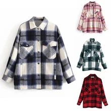 Plaid Overshirt Wol Blend Jacket Controleer Revers Kraag Lange Mouwen Jas Vrouwen Oversized Zakken Met Flappen Knop Jassen Tops