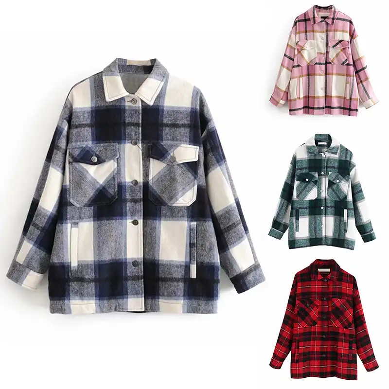 Plaid Overshirt Wool Blend Jacket Check 