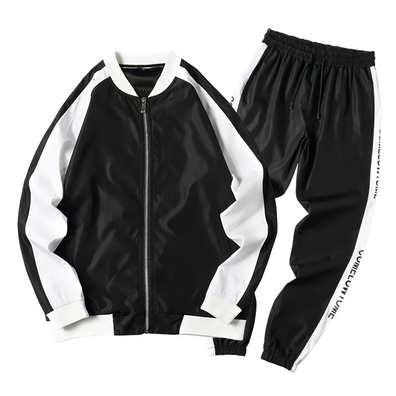Spring New Men Casual Sets Zipper Patchwork Tracksuits 2020 Mens Hip Hop Streetwear Sporting Suit Male Jacket+Pants Loose Sets