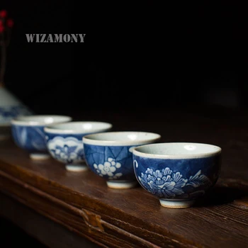 

1PCS WIZAMONY Drinkware 50ML Chinese Hand Painted Porcelain Gaiwan ChinaTeacups Porcelain Bowl China Tea Pot Celadon Teacup