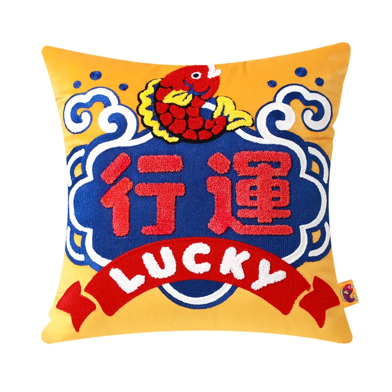 patio furniture cushions 45x45cm Chinese Style New Lucky Printed Square Pillow Festival Velvet Embroidery Creative Cushion Home Sofa Sleeping Pillow large floor cushions