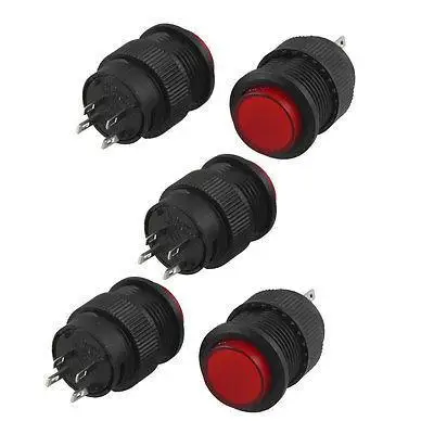 

5 Pcs Red LED Light SPST Self Locking NO Push Button Switch R16-503 DC 3V