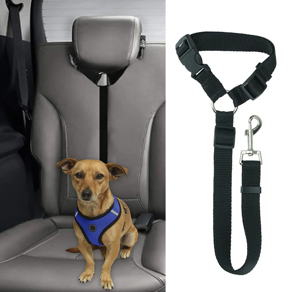 Correa para cinturón de seguridad para perros y gatos, reposacabezas de coche, restricción ajustable de nailon para perros, cinturones de seguridad para vehículos, arnés, accesorios para mascotas