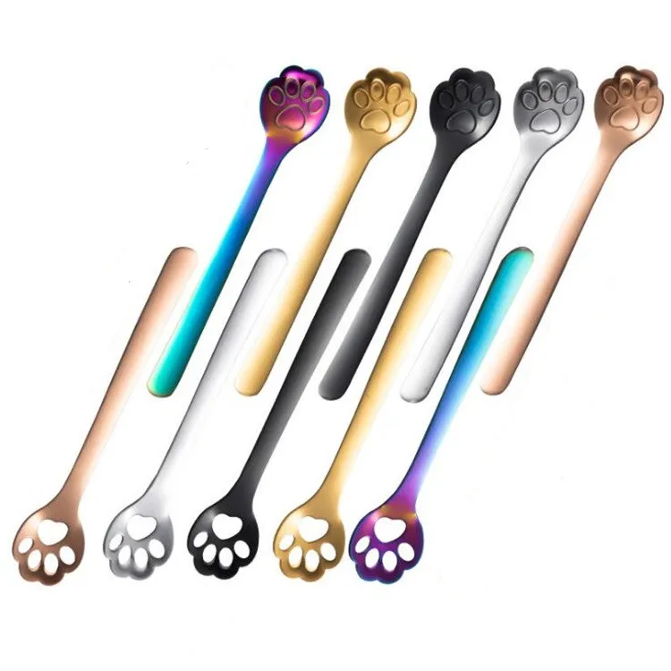 

Cute Cat Paw Spoon 304 Stainless Steel Stirring Spoon Tea Coffee Dessert Spoons Creative Cafe Kitchen Tool