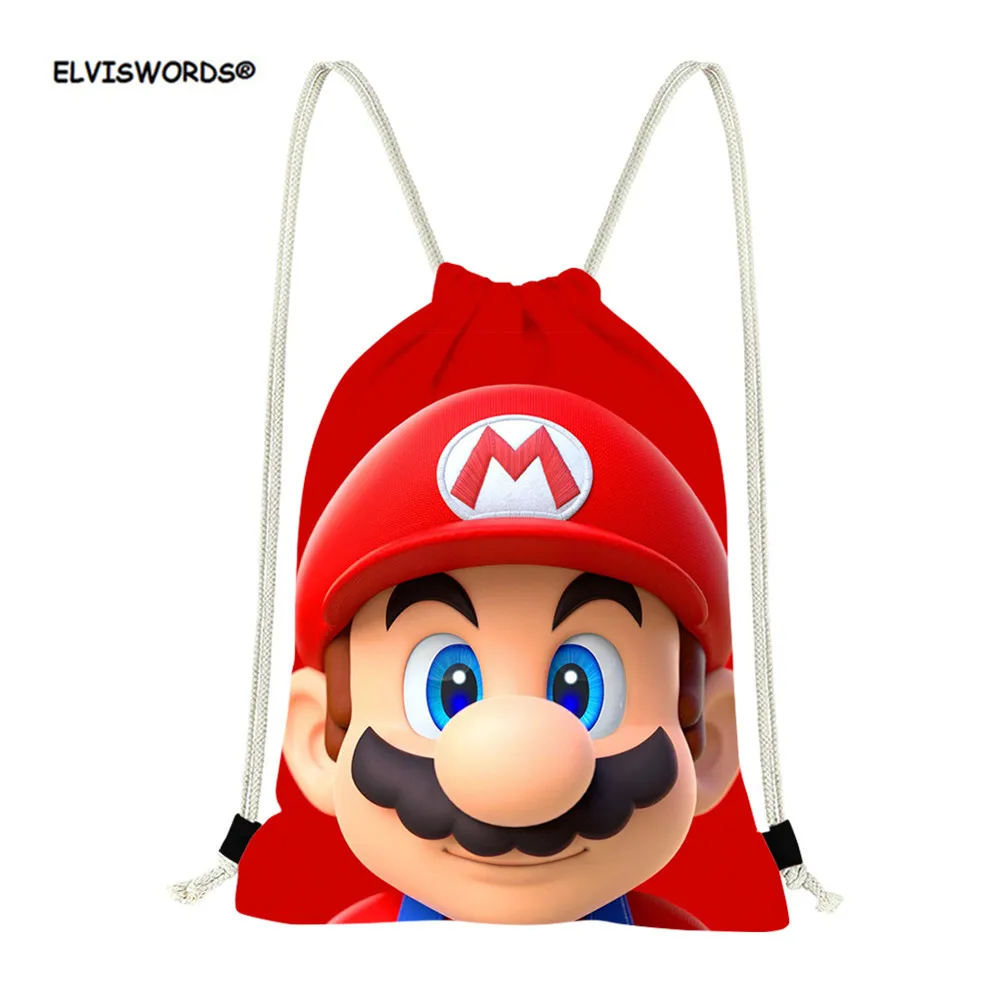 ELVISWORDS аниме Super Mario Bros Сумки на шнурке детский маленький рюкзак школьные сумки детские карманные рюкзаки Mochila спортивная сумка для фитнеса