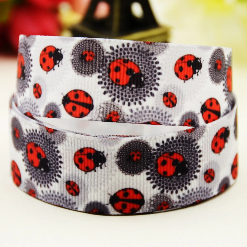 

22mm 25mm 38mm 75mm ladybug Cartoon printed Grosgrain Ribbon party decoration 10 Yards X-02952