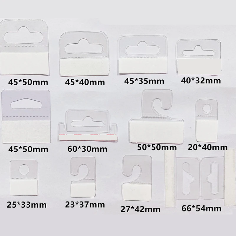 100pcs PVC Slot Hole Adhesive Hang Tabs Tags Hook Merchandise Package Box Bag Hangers Peghooks Display For Store Retail Display