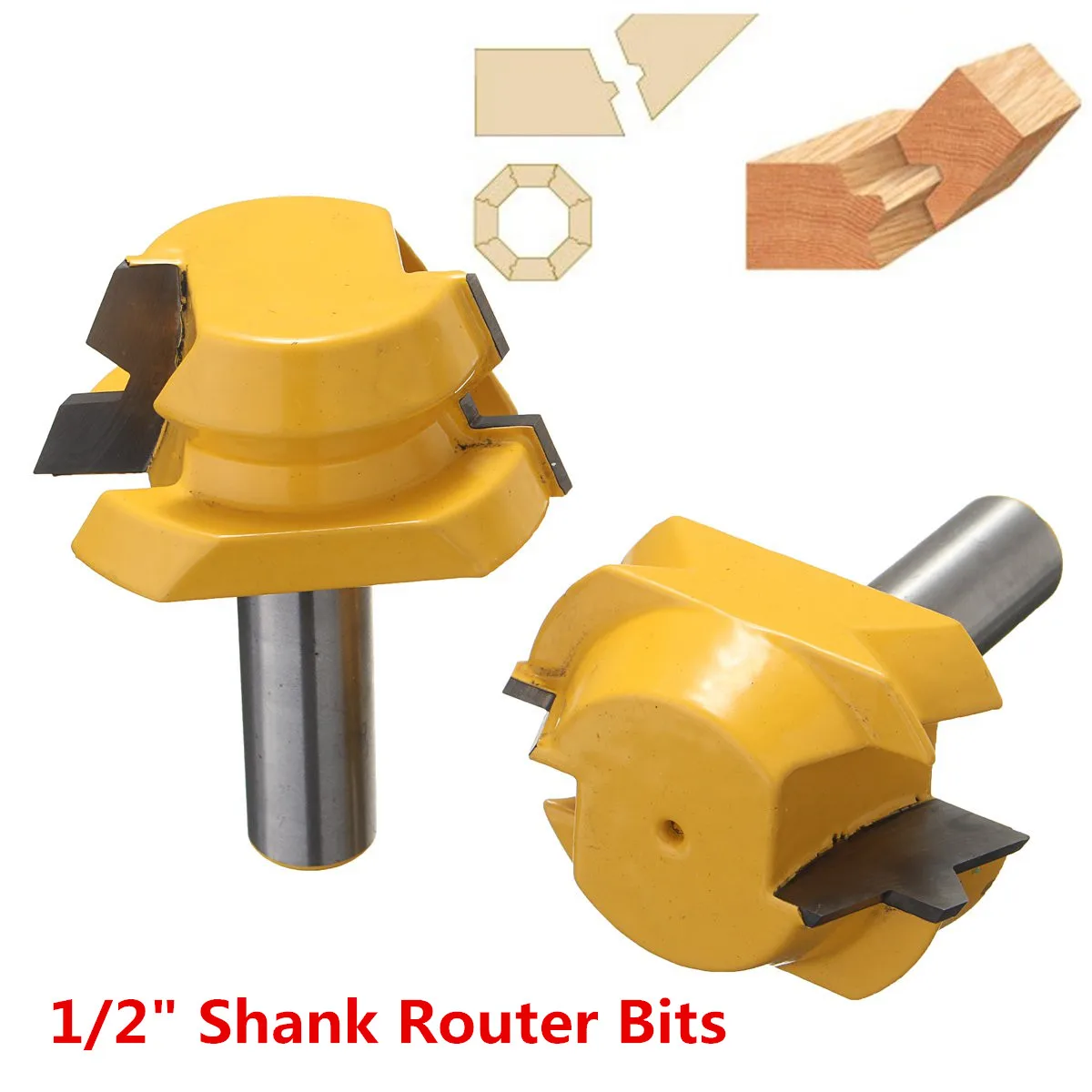  1/2'' Shank 2PCS Lock Miter Router 22.5 Degree Glue Joinery Router Bit Set Tenon Cutter Wood cutter