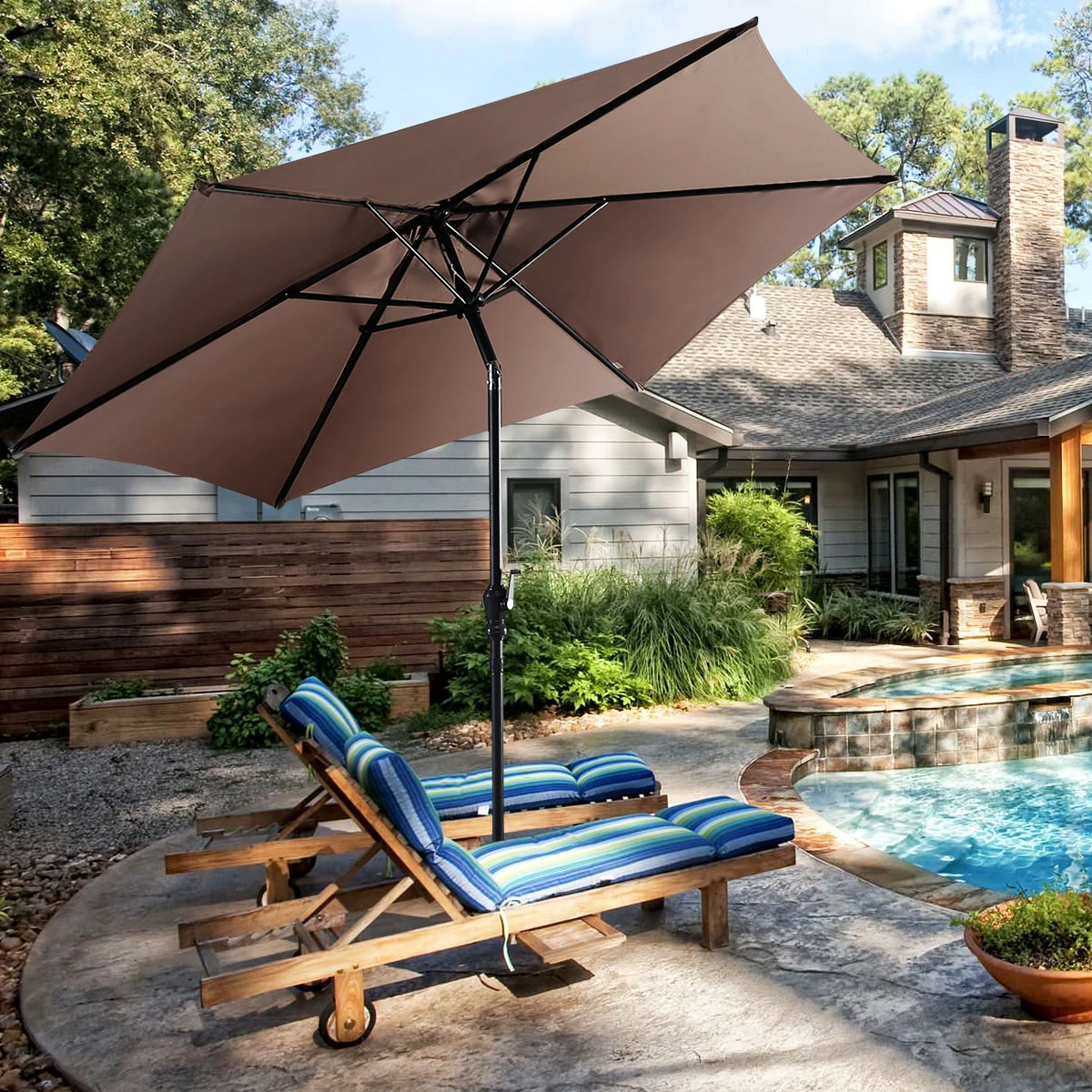 Costway 10ft Patio Umbrella 6 Ribs Market Steel Tilt W Crank Outdoor Garden Tan Aliexpress