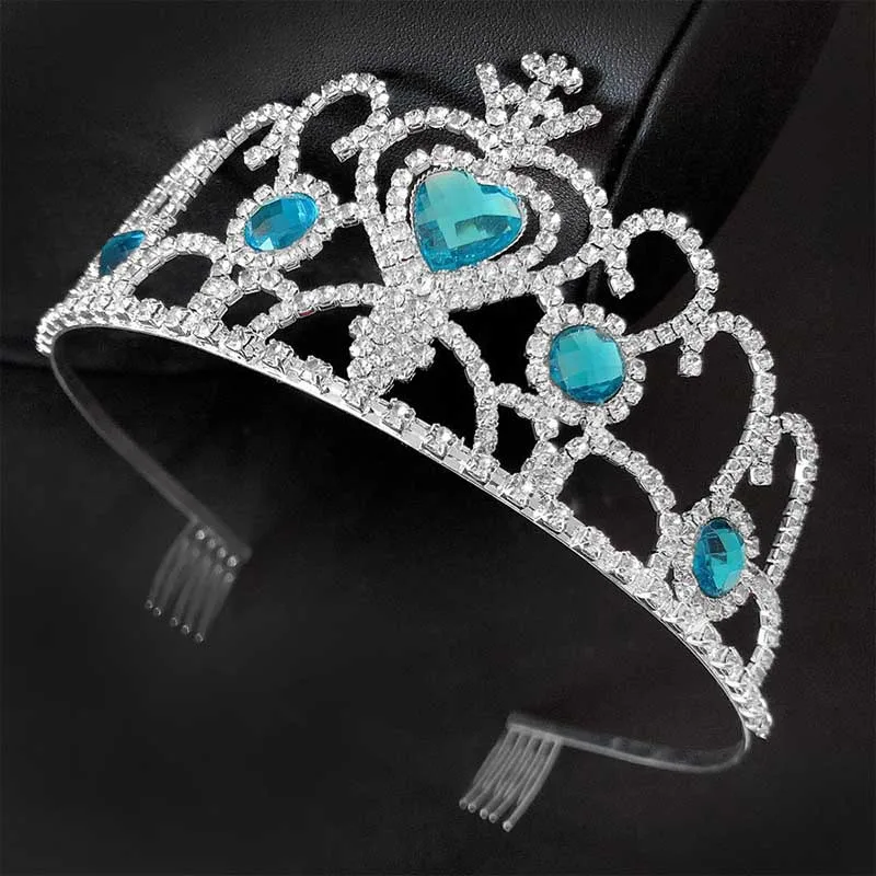 Cute Little Princess Tiara Childrens Birthday Crown Blue Love Stylish Beautiful Heart Shape Crystal Kids Tiaras LB | Украшения и