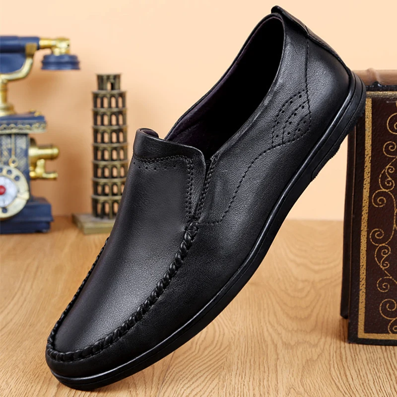 

Leisure Comfy Men genuine Leather Loafer Shoes Slip On Driving Shoes handmade sewing Soft Spring Autumm Flat Footwear shoes