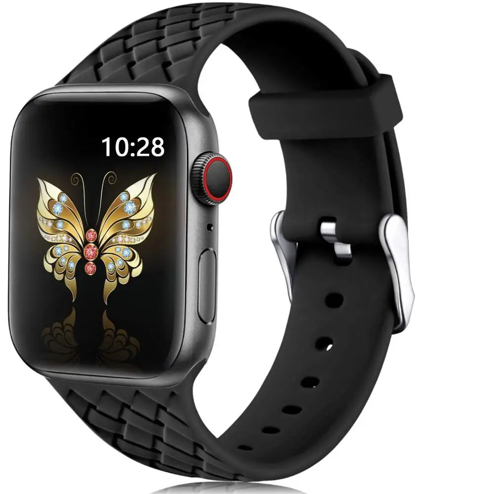 Силиконовый ремешок для apple watch 44 мм 40 мм iwatch 38 мм 42 мм спортивный браслет резиновый ремешок для apple watch 5 4 3 2 1 - Цвет ремешка: Black