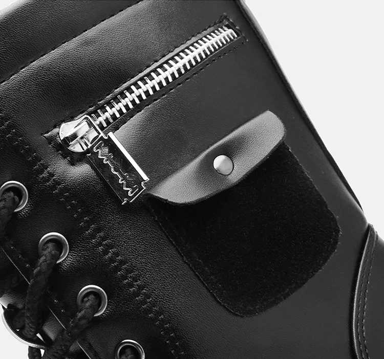 Winter Men Motorcycle Boots Fashion Mid-Calf Punk Rock Punk Shoes Mens BootsLeather Black High top Casual Boot Man