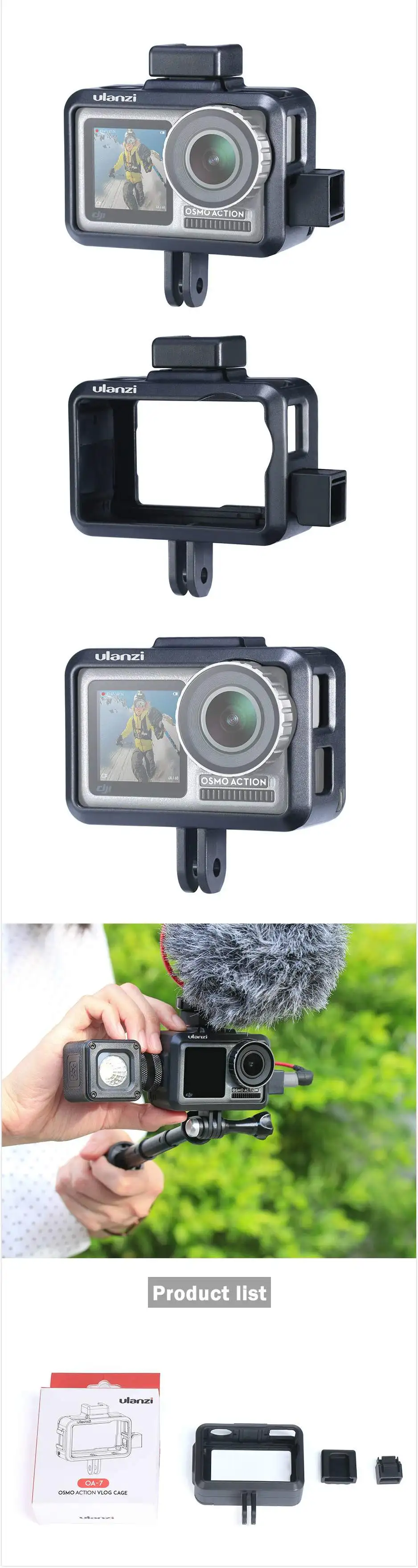 Для экшн-камеры DJI OSMO Vlog Cage Ulanzi OA-7 OSMO Action Vlog Cage защитный видео чехол рамка крепление корпус оболочка Крышка