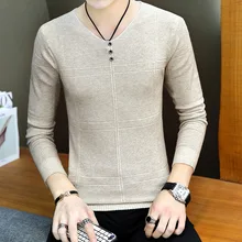 Мужская Трикотажная тонкая верхняя одежда без подкладки, свитер с v-образным вырезом, Молодежный Весенний тонкий свитер