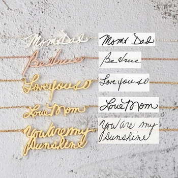 

Custom Signature Handwritten Name Necklace Personalized Cursive Letter Nameplate Stainless Steel Jewelry For Women Men Gifts BFF