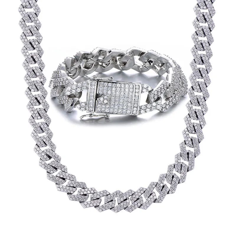 Хип-хоп 18 мм Bling Heavy CZ Iced Out, кубинская звеньевая цепь, полный кристалл, мужской браслет, ожерелье для мужчин, рэппер, ювелирное изделие 1"-24"