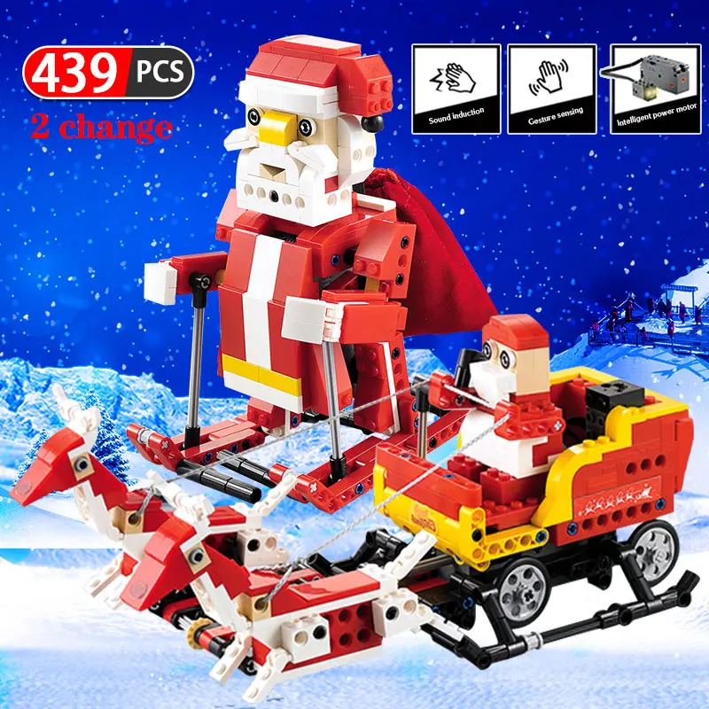 

439Pcs 2 IN 1 Santa Claus Snowmoble Model Building Block legoingly Technic with Sound Light Bricks Kids Toys Christmas Gifts
