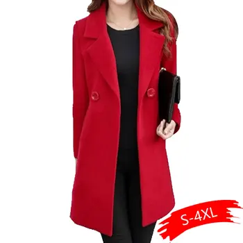 

Winter Slim Large size Women Woolen Jacket 2020 New Casual Medium long Solid color Long sleeve Women Woolen Jacket S-4XL