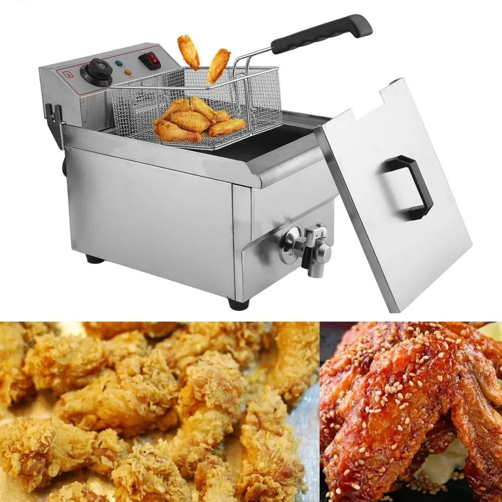 

Professional Commercial Electric Stainless Steel Deep Food Fryer Single Tank Cold Zone 10L Fried Chicken French Fries EU Plug