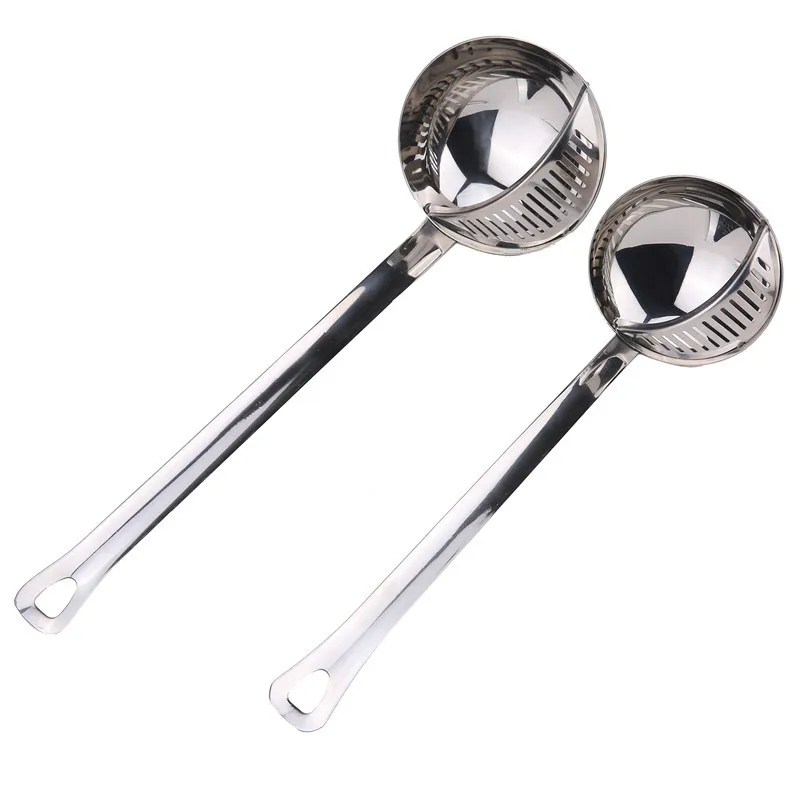 2 In 1 Soup Spoon Long Handle Home Ladle Strainer Stainless Steel Cooking Colander Kitchen Porridge Scoop Tableware Tool