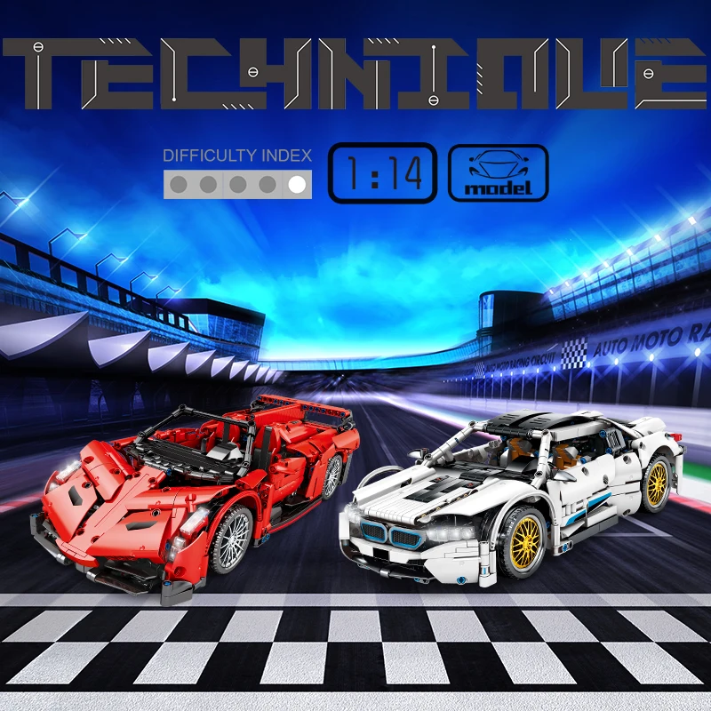 High-tech Racing Car MOC Model Building Blocks 1:14 City Creator Sports Vehicle Supercar Bricks Gifts Diy Toys for Children Boys